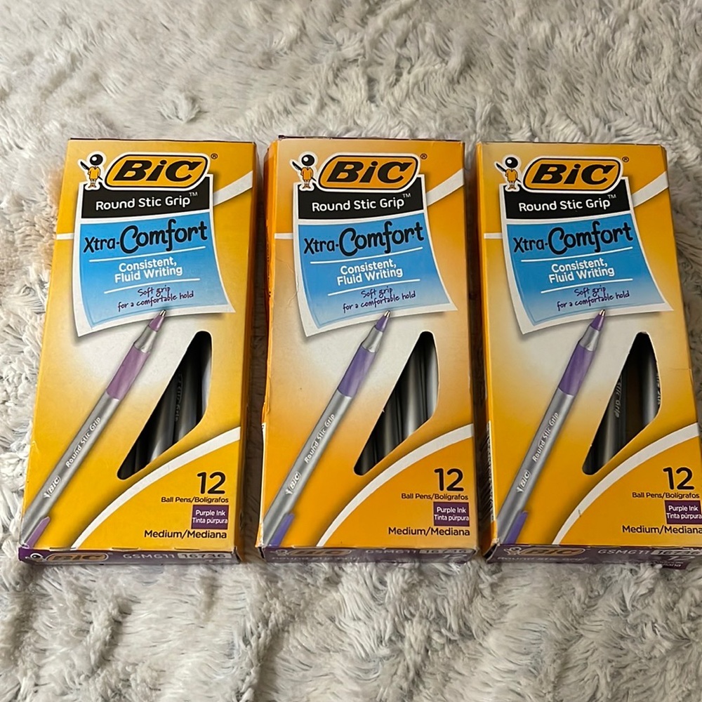 BIC Round Stic Xtra Comfort PURPLE Ballpoint Pens, Medium Point (1.0mm) 3 PACKS